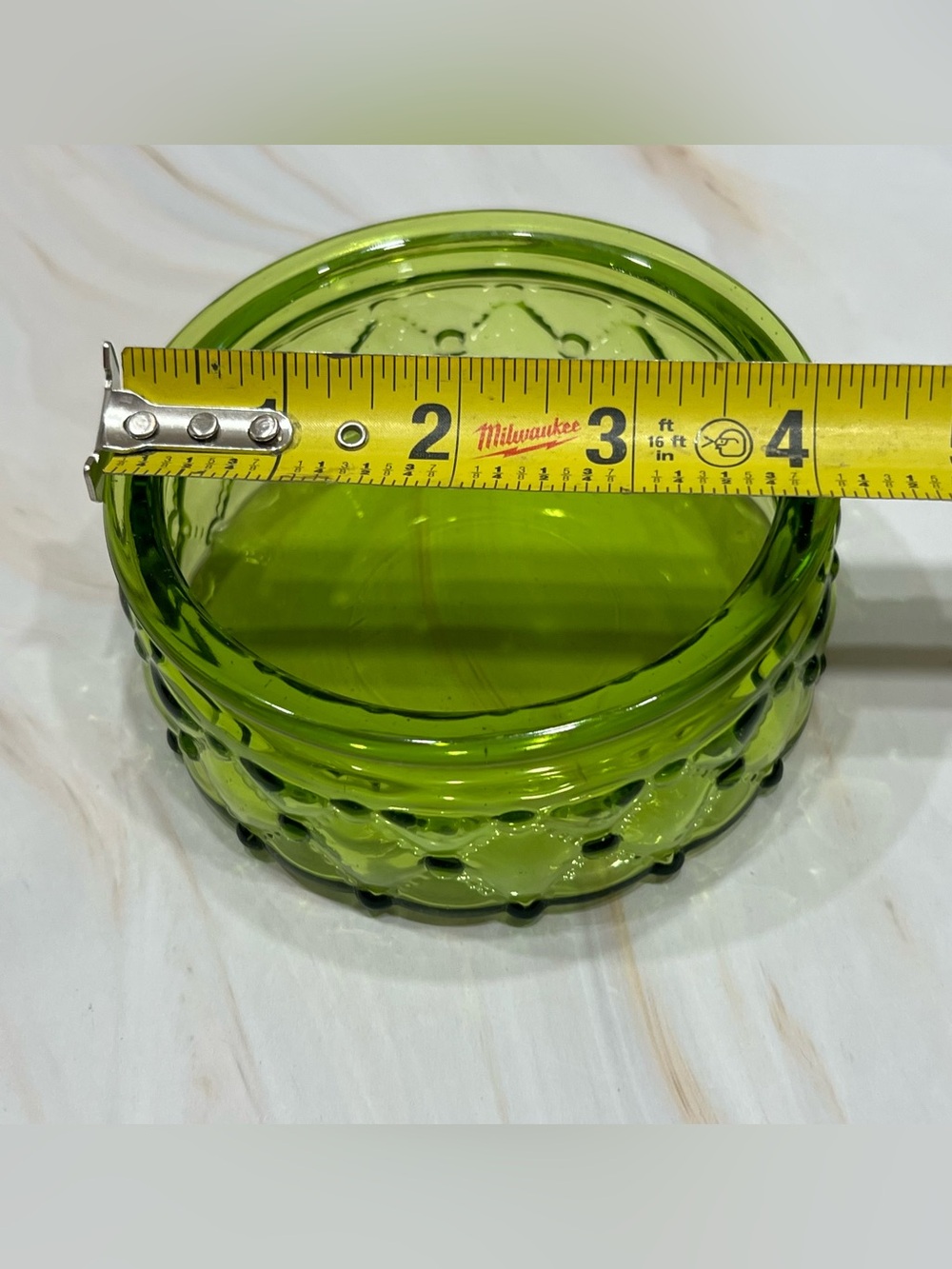 Vintage Avocado Green Glass Covered Candy Dish Trinket Box Mid Century Modern - Picture 6 of 6